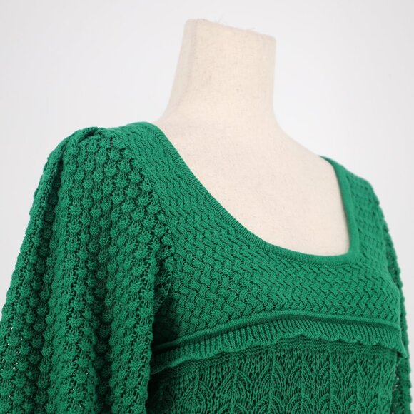 BOSTON PROPER Artisanal Knit Tiered Half Sleeve Scoop Neck Top Emerald Green M - Picture 3 of 8